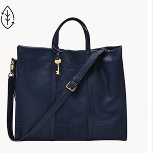Fossil Women's blue Carmen Leather Shopper Tote Purse Handbag